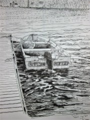 Pen sketch of motor boat